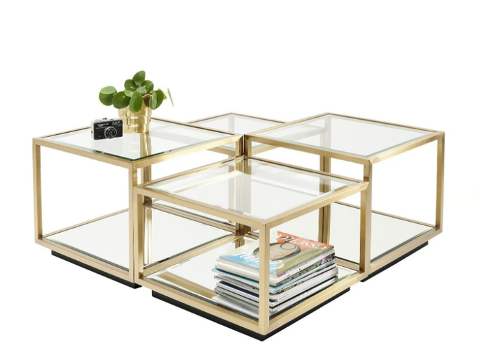 LUIGI GOLD - Modular Glass and Stainless Steel coffee table _ KARE Design